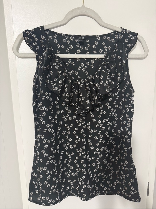 Jacob Tops - 178. Jacob Black Floral Ruffle Sleeveless Top XS Cottagecore Dark Romantic